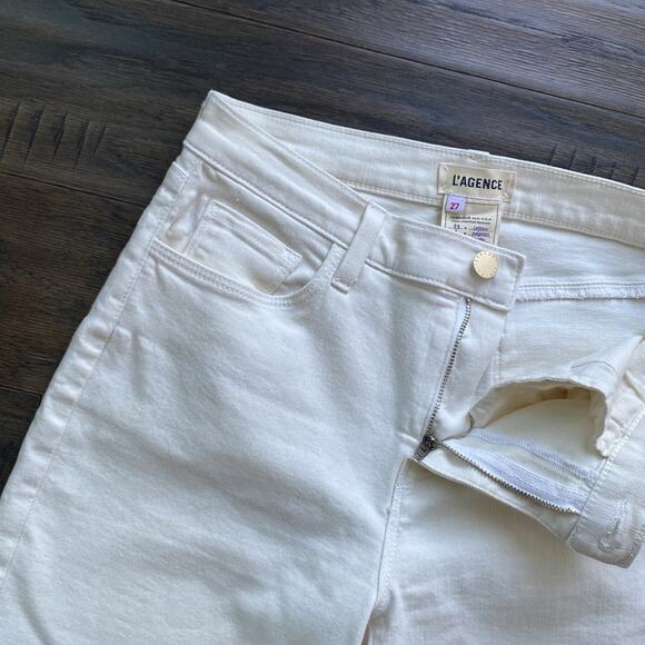 L’AGENCE Sada Cropped Jean Womens Sz 27 Cream Frayed Hem Slim High Rise - Picture 2 of 8